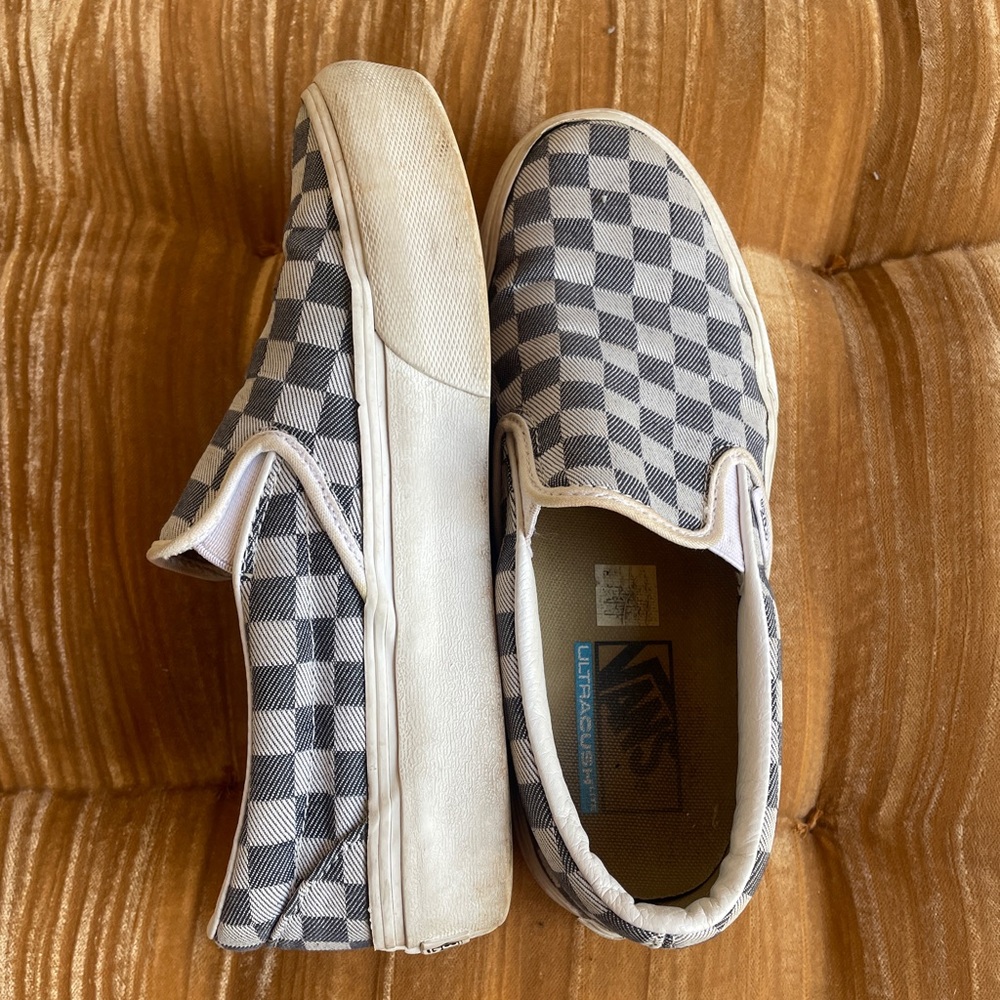 Platform Vans Blue and White Checkered Sneakers